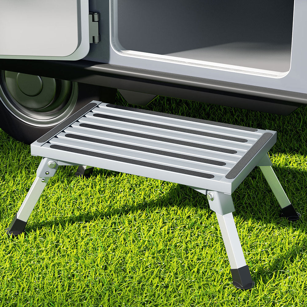 Weisshorn Aluminium Folding Caravan Step Ladder Stool Silver