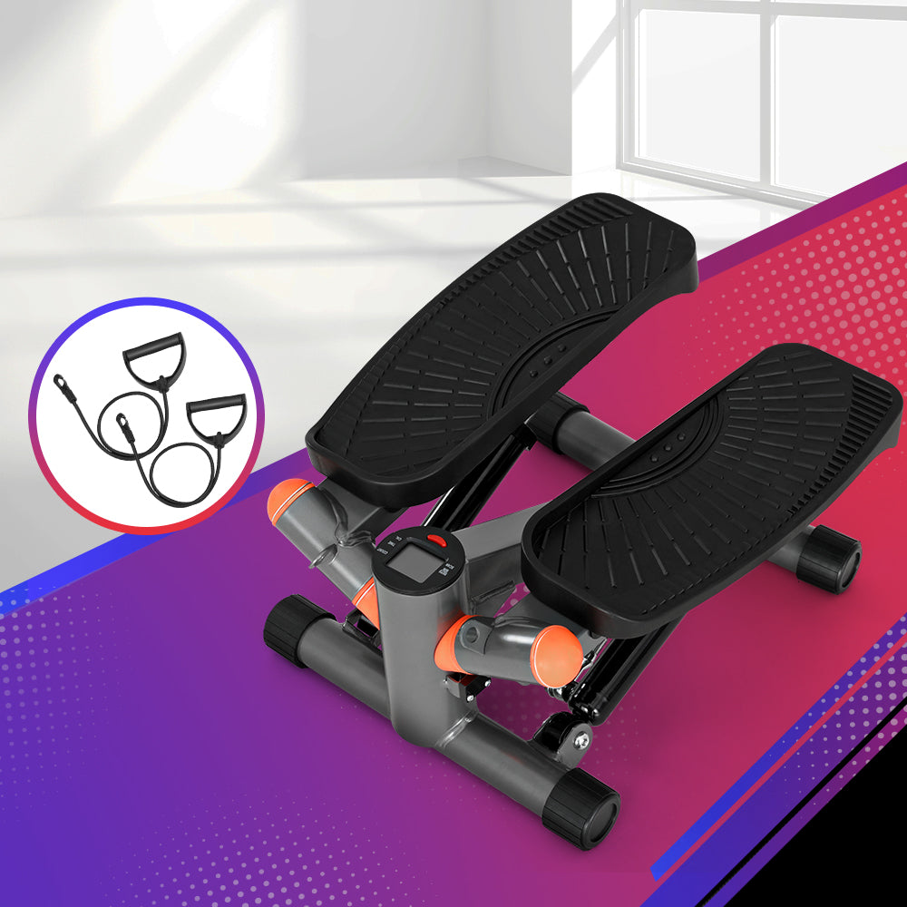 Everfit Mini Stepper 150KG Aerobic Trainer with Resistance Ropes Black/Grey/Orange