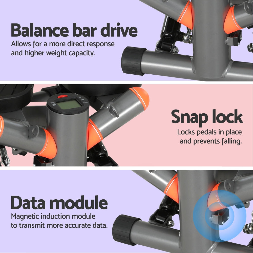 Everfit Mini Stepper 150KG Aerobic Trainer with Resistance Ropes Black/Grey/Orange