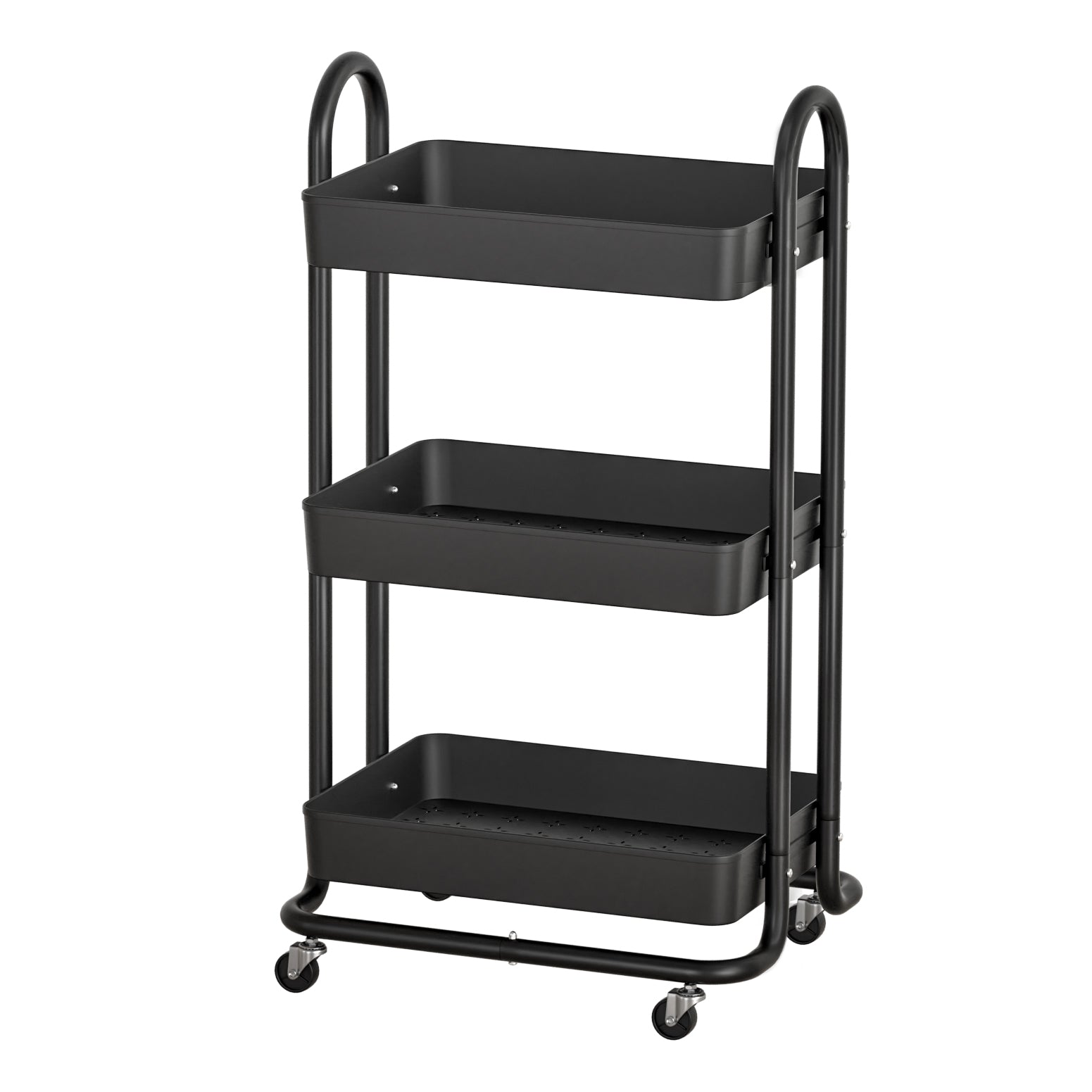 Artiss 3-Tier Kitchen Storage Trolley Cart Black Wheels