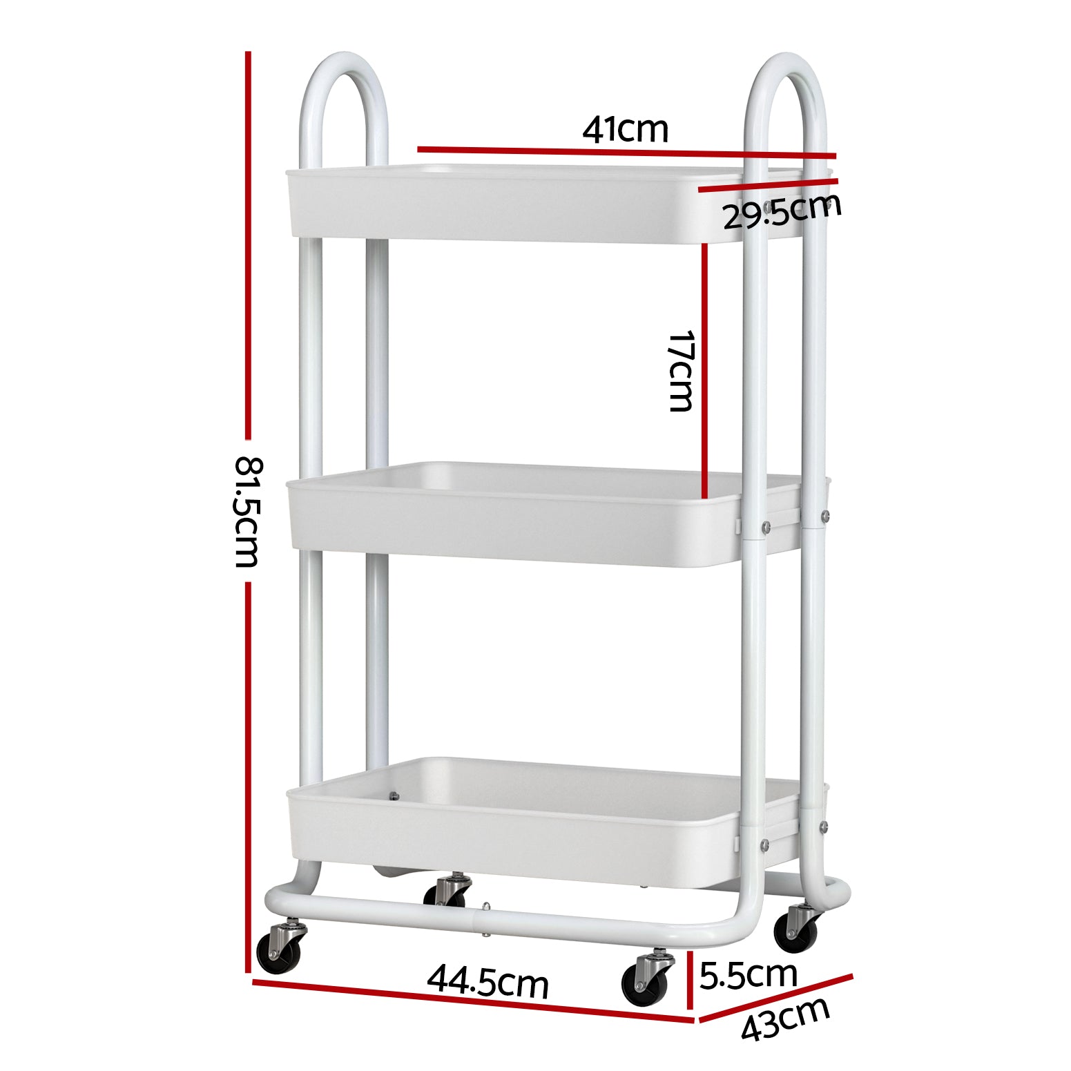 Artiss 3-Tier Kitchen Cart Storage Trolley White Wheels