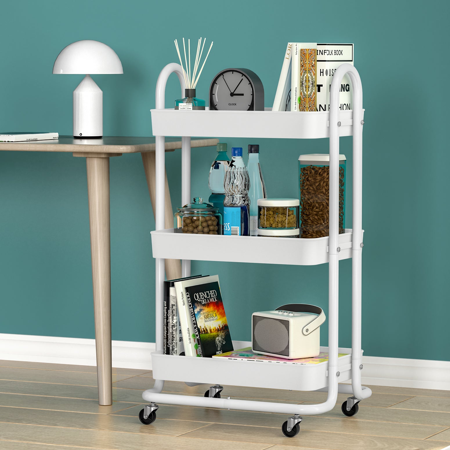 Artiss 3-Tier Kitchen Cart Storage Trolley White Wheels