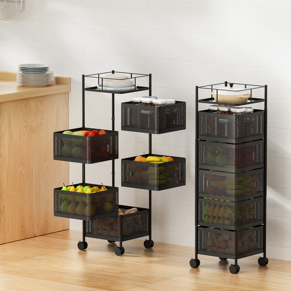 Artiss 5-Tier Kitchen Storage Trolley Cart Black