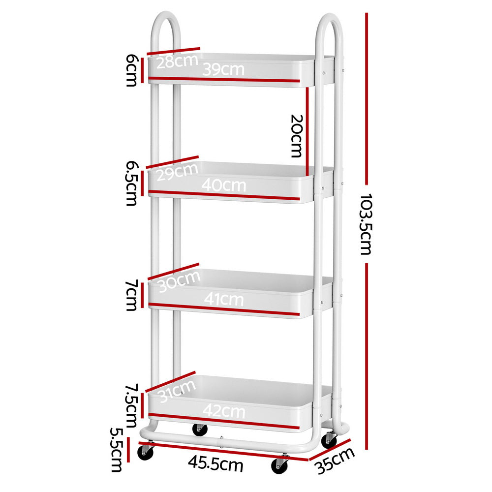 Artiss 4-Tier Kitchen Trolley Cart White