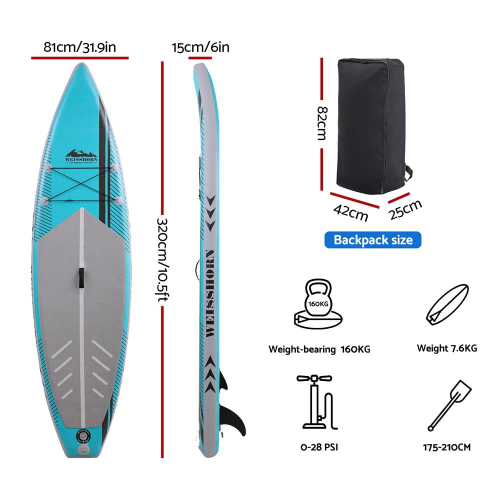 Weisshorn 10.5ft Inflatable SUP Paddleboard Kayak Surf Green