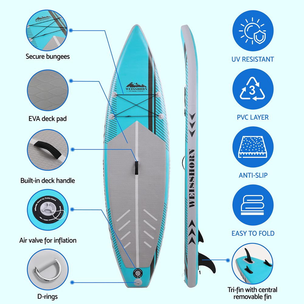 Weisshorn 10.5ft Inflatable SUP Paddleboard Kayak Surf Green