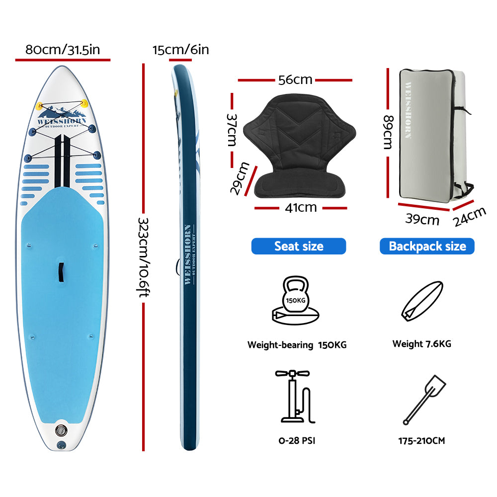 Weisshorn 10.6ft Inflatable Paddle Board Kayak Blue