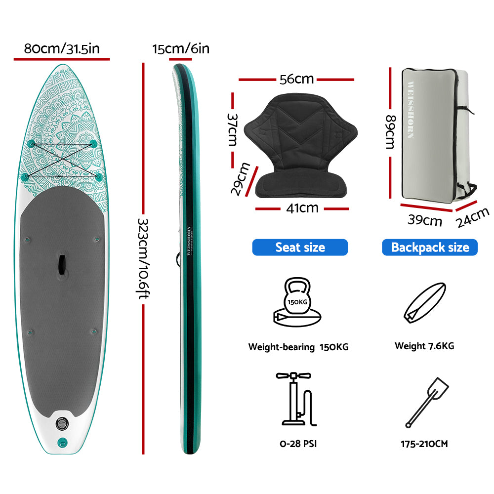 Weisshorn 10.6ft Inflatable Paddle Board Kayak Green