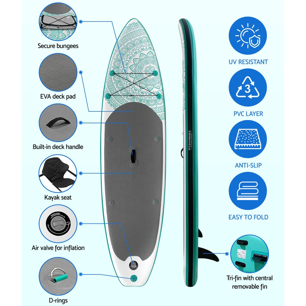 Weisshorn 10.6ft Inflatable Paddle Board Kayak Green
