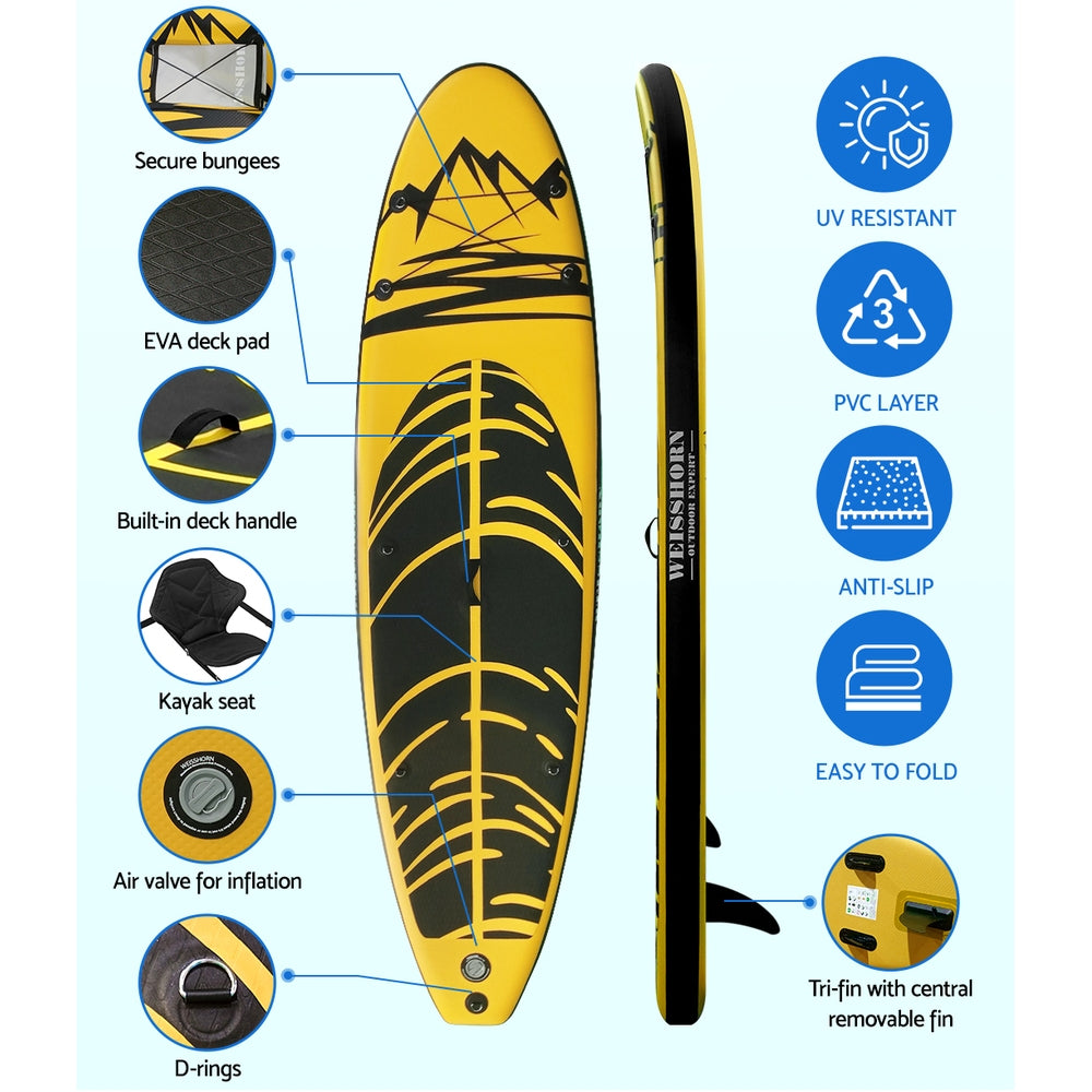 Weisshorn 10.6ft Inflatable SUP Paddleboard Kayak Yellow