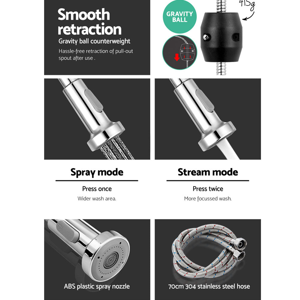 Cefito Pull-Down Kitchen Mixer Tap Chrome Gooseneck 2 Modes