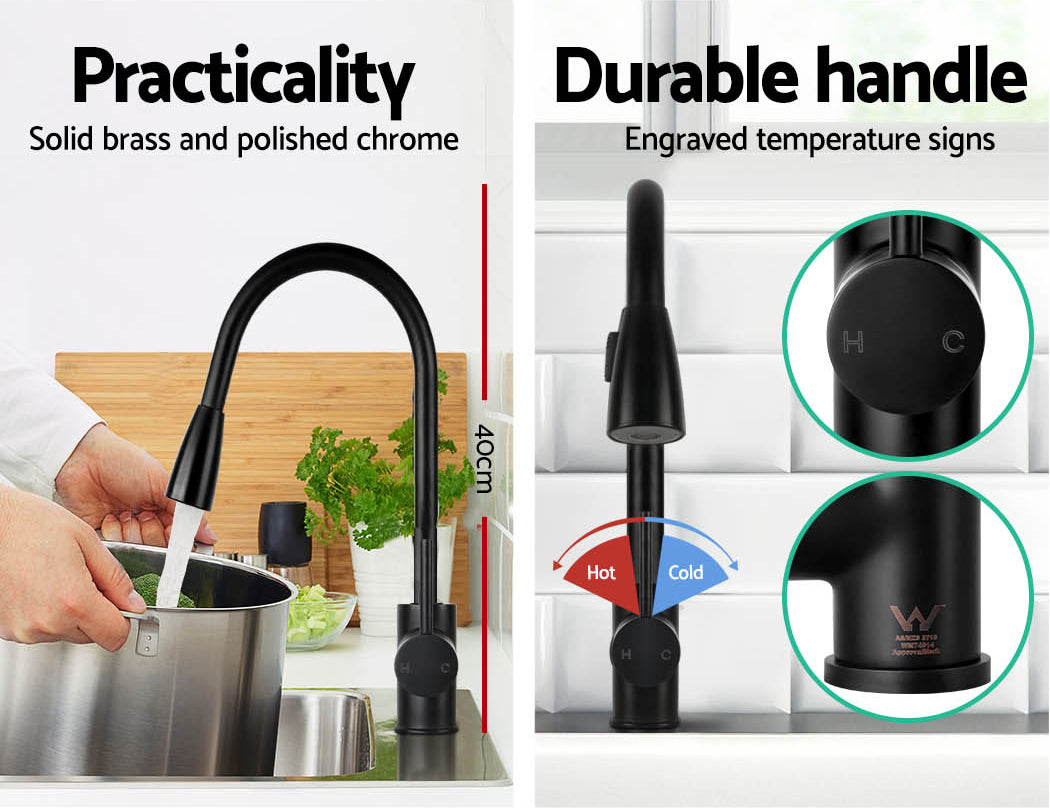 Cefito Kitchen Mixer Tap Pull-Out Black Gooseneck