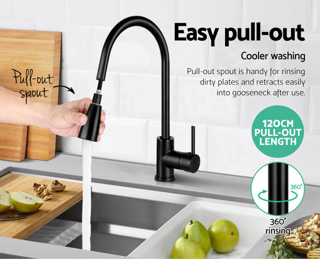 Cefito Kitchen Mixer Tap Pull-Out Black Gooseneck