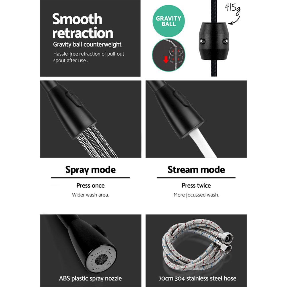Cefito Kitchen Mixer Tap Pull-Out Black Gooseneck