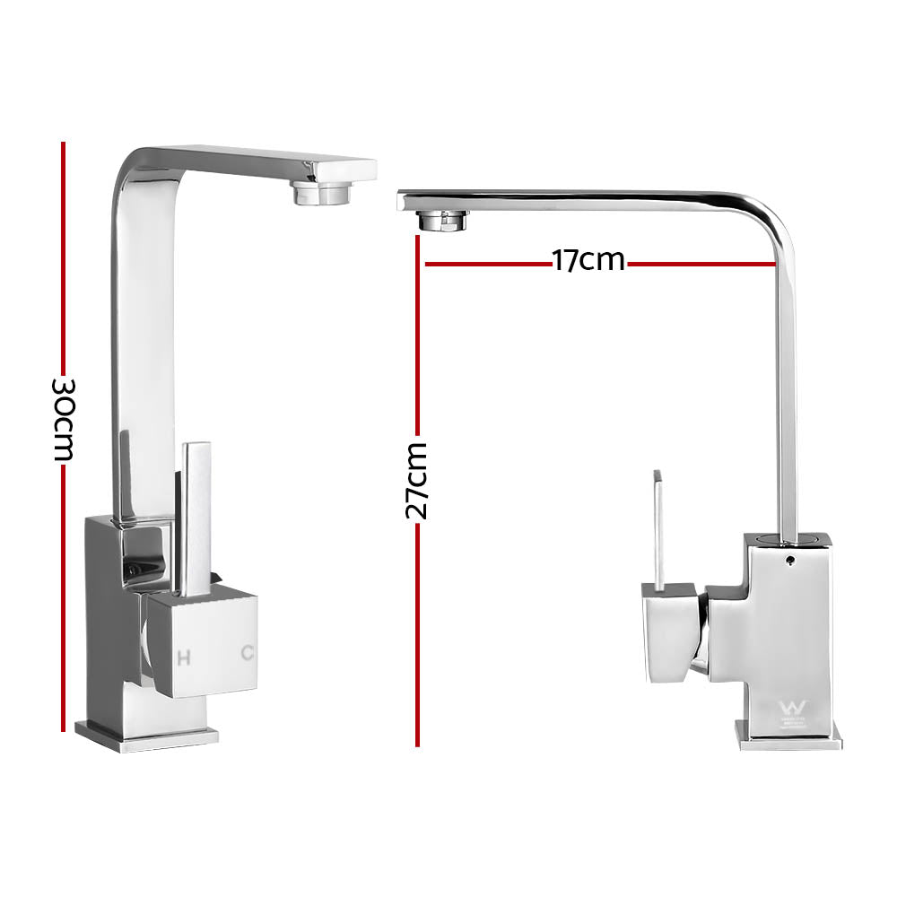 Cefito Kitchen Mixer Tap Chrome Square Swivel Basin Faucet