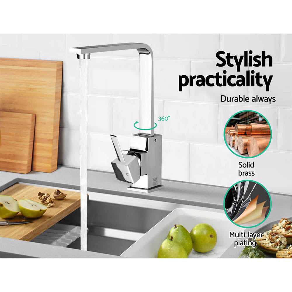 Cefito Kitchen Mixer Tap Chrome Square Swivel Basin Faucet