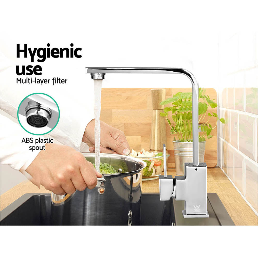 Cefito Kitchen Mixer Tap Chrome Square Swivel Basin Faucet