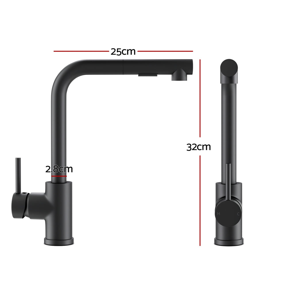 Rectangle Pull-Out Kitchen Mixer Tap Swivel Black