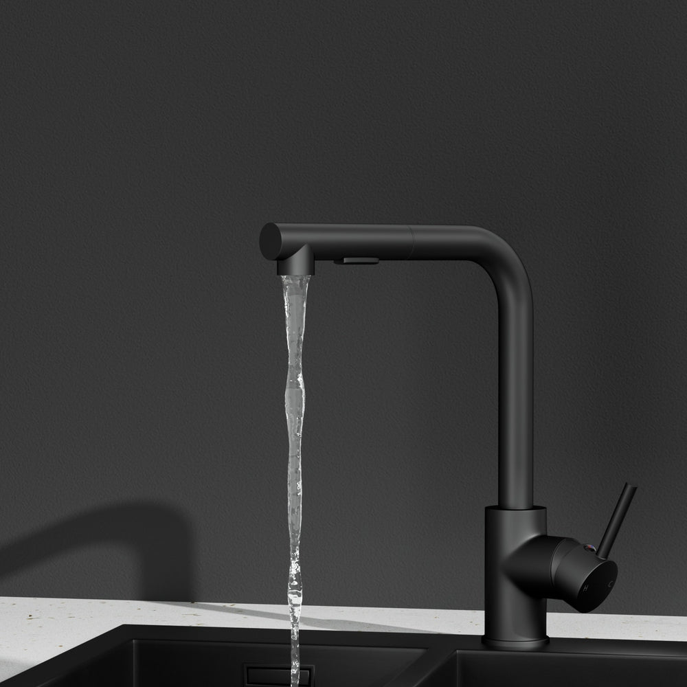 Rectangle Pull-Out Kitchen Mixer Tap Swivel Black