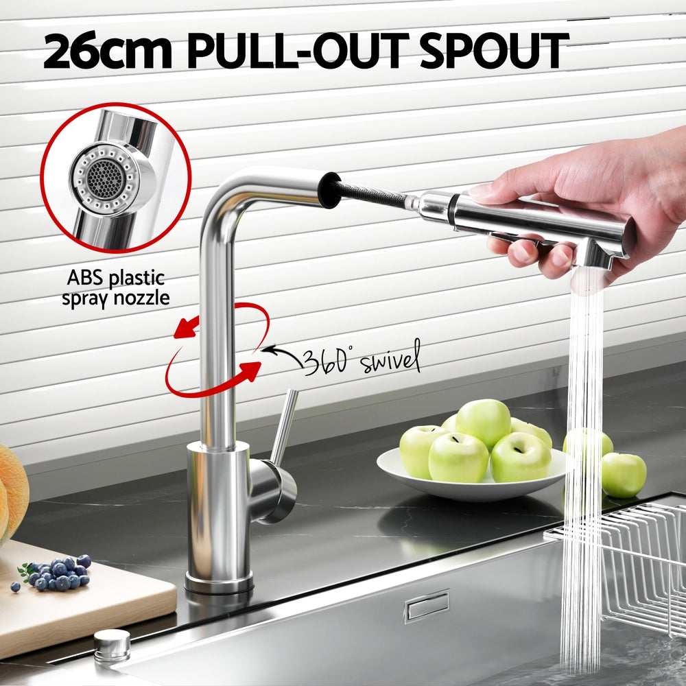 Rectangle Pull-Out Kitchen Mixer Tap Swivel Chrome