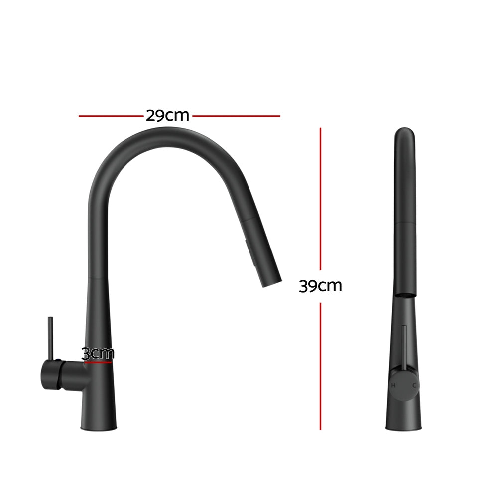 Round Pull-Out Kitchen Mixer Tap 2-Mode Swivel WELS Matte Black