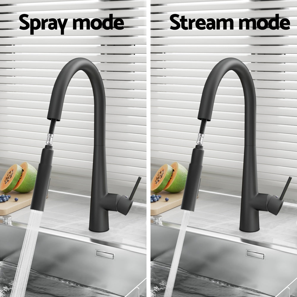Round Pull-Out Kitchen Mixer Tap 2-Mode Swivel WELS Matte Black