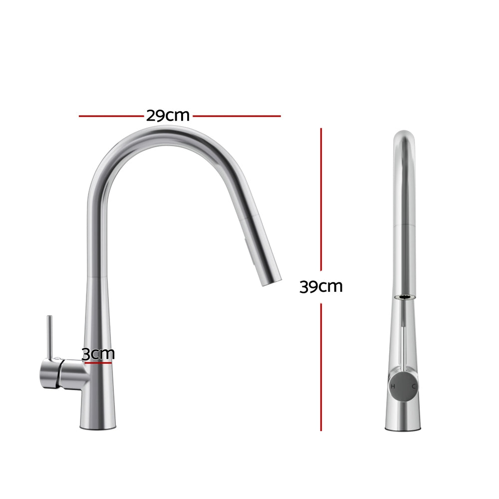 Round Chrome Kitchen Mixer Tap Pull-Out Swivel 2-Mode