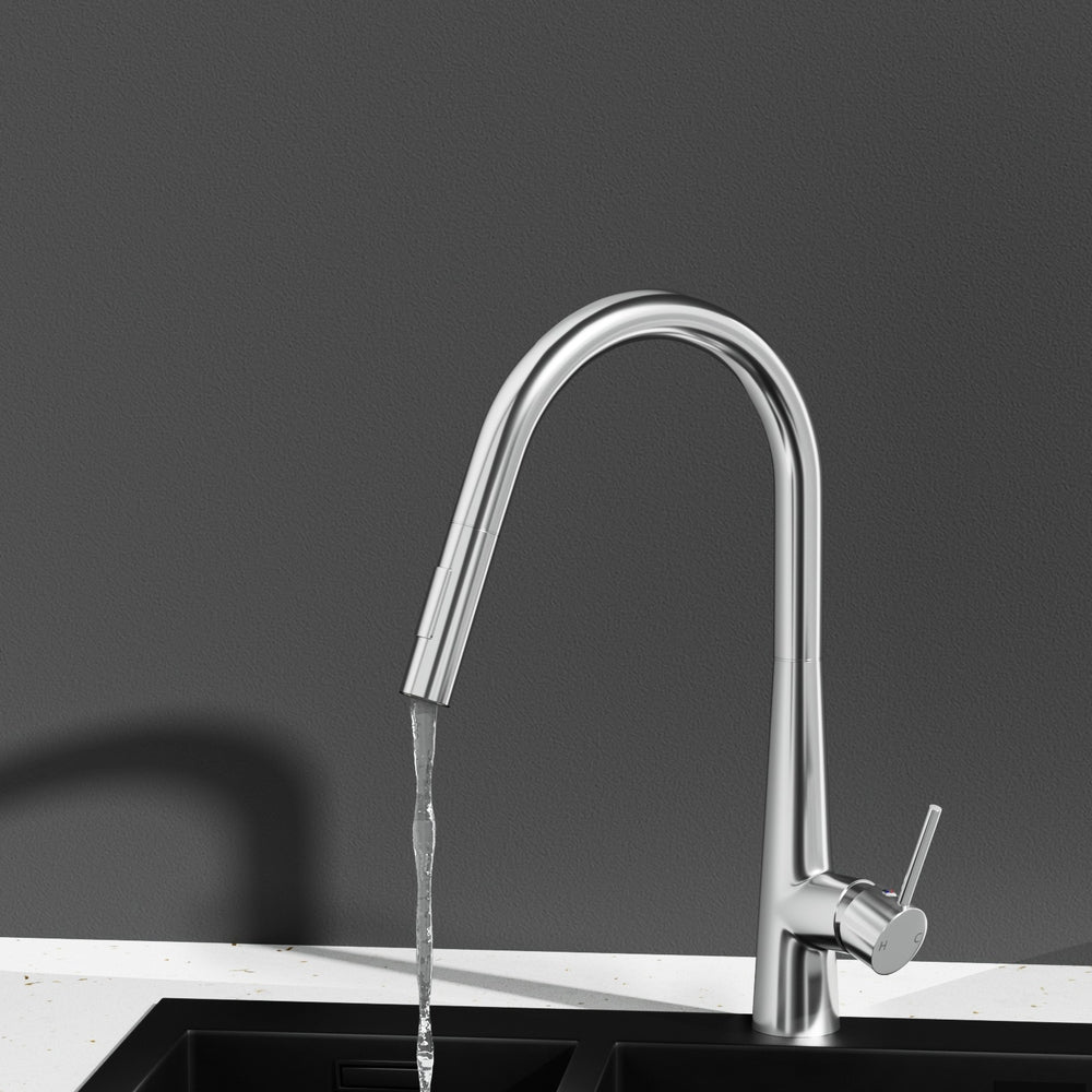 Round Chrome Kitchen Mixer Tap Pull-Out Swivel 2-Mode