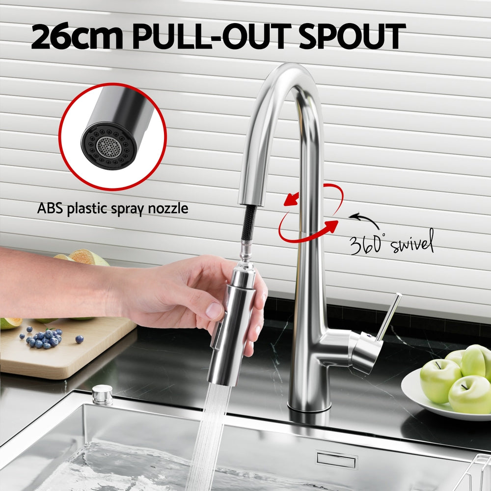 Round Chrome Kitchen Mixer Tap Pull-Out Swivel 2-Mode