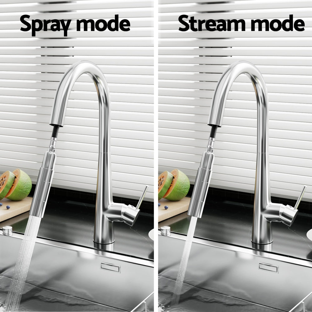 Round Chrome Kitchen Mixer Tap Pull-Out Swivel 2-Mode