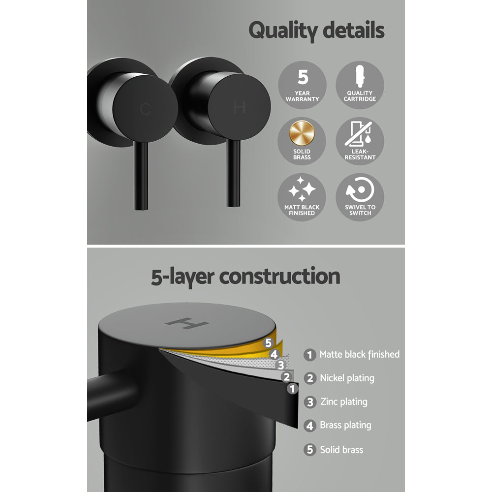 Cefito Twin Tap Wall Basin Faucet Brass Matte Black