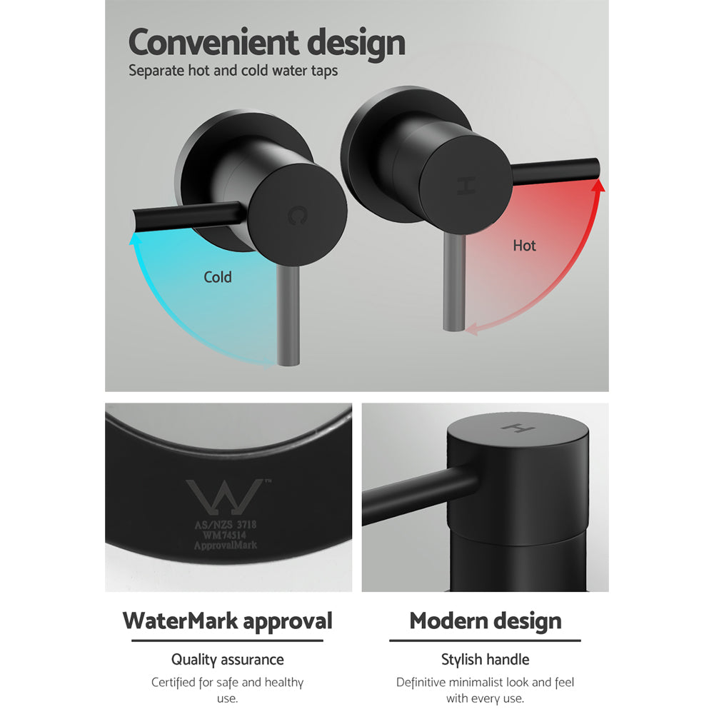 Cefito Twin Tap Wall Basin Faucet Brass Matte Black