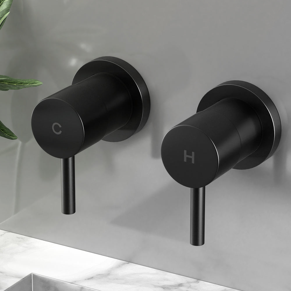 Cefito Twin Tap Wall Basin Faucet Brass Matte Black
