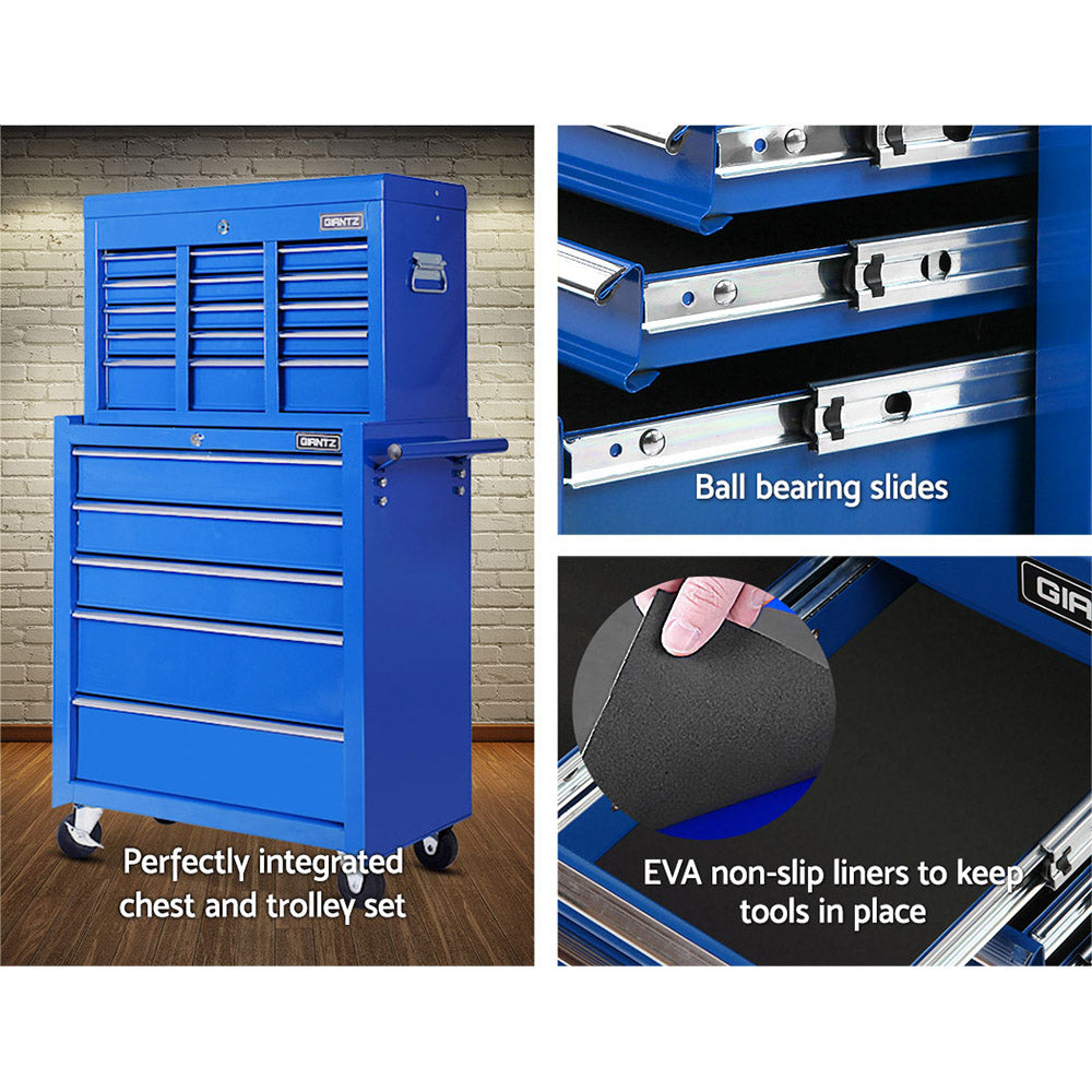 Giantz 14-Drawer Tool Trolley Cabinet Mechanic Garage Storage Blue