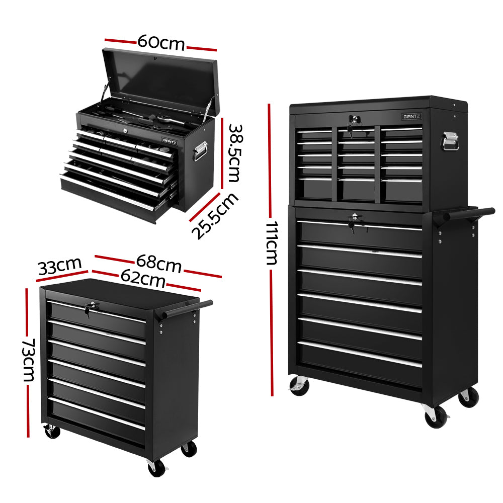 Giantz 15-Drawer Tool Trolley Cabinet Black