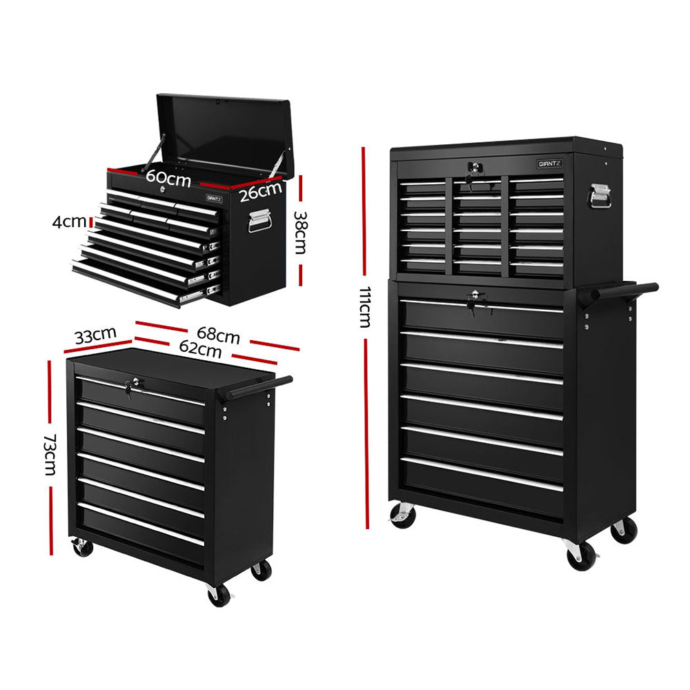 Giantz 16-Drawer Tool Chest Trolley Black Garage Storage