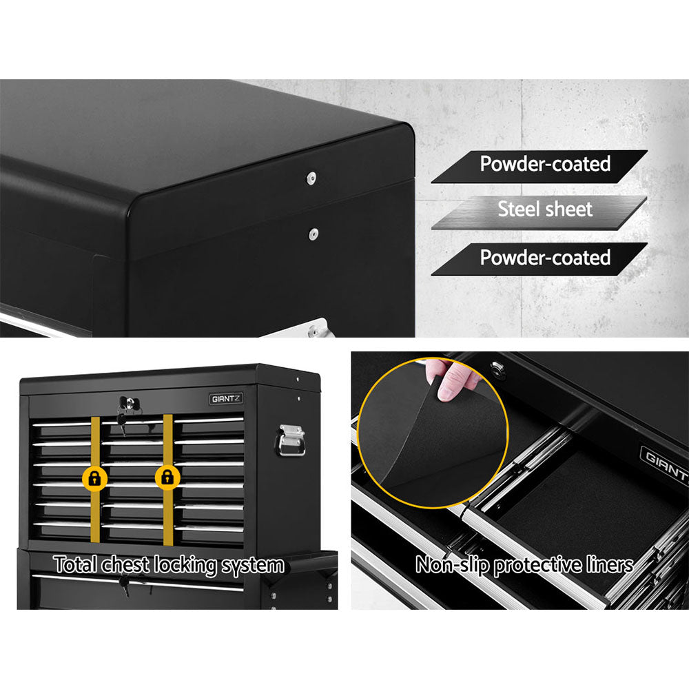 Giantz 16-Drawer Tool Chest Trolley Black Garage Storage