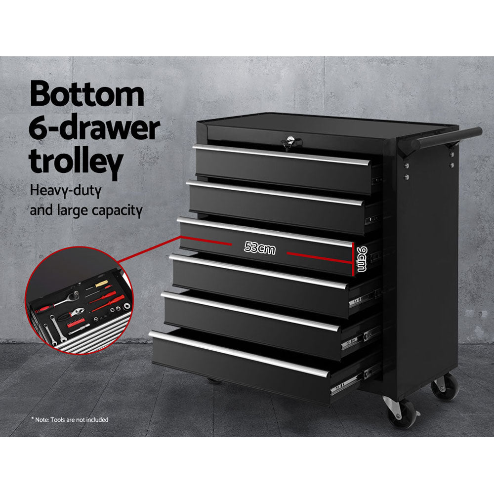 Giantz 16-Drawer Tool Chest Trolley Black Garage Storage