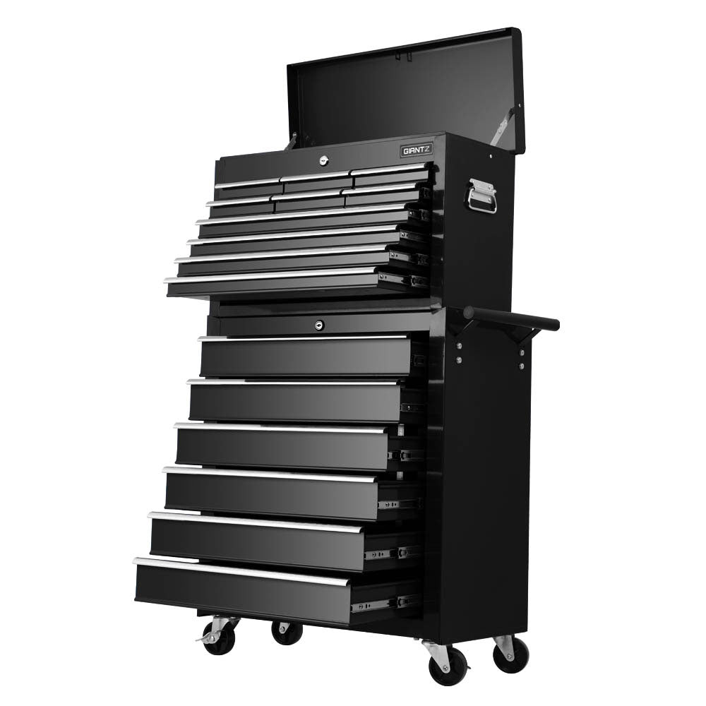 Giantz 16-Drawer Tool Chest Trolley Black Garage Storage