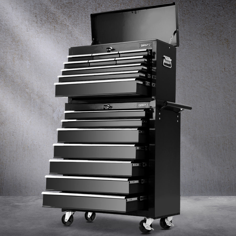 Giantz 16-Drawer Tool Box Cabinet Trolley Black