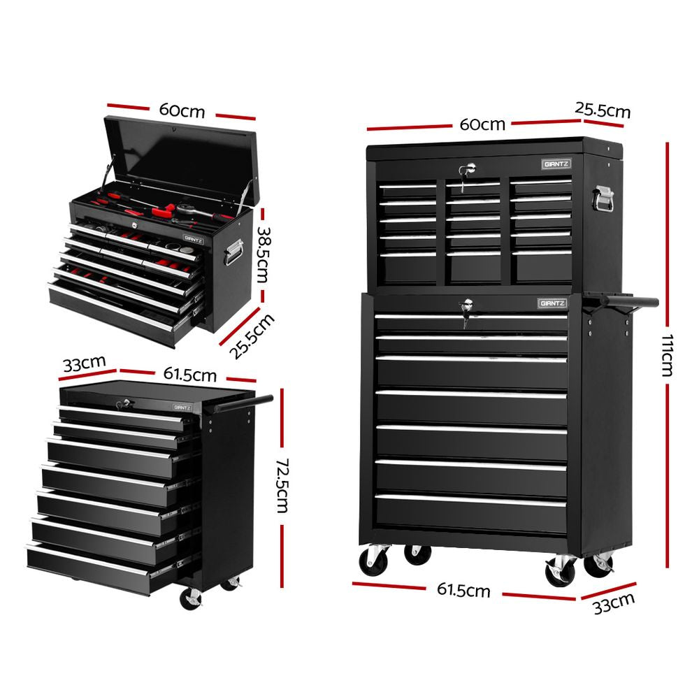 Giantz 16-Drawer Tool Box Cabinet Trolley Black