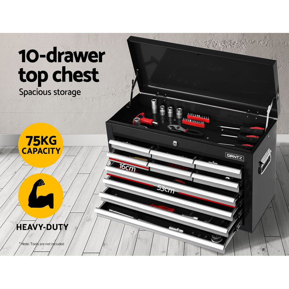 Giantz 17-Drawer Tool Box Cabinet Trolley Garage Storage Black Grey