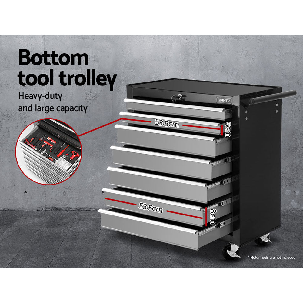 Giantz 17-Drawer Tool Box Cabinet Trolley Garage Storage Black Grey