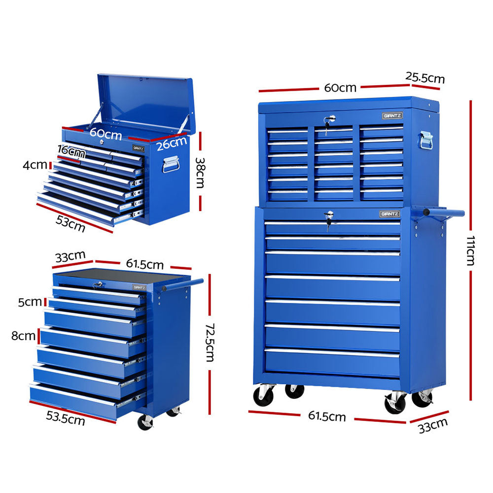 Giantz 17-Drawer Tool Box Cabinet Trolley Blue