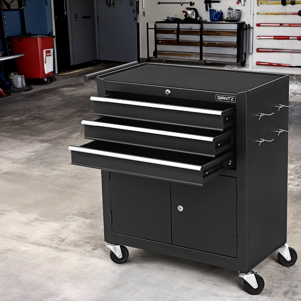 Giantz 3-Drawer Tool Trolley Chest Black with Wheels