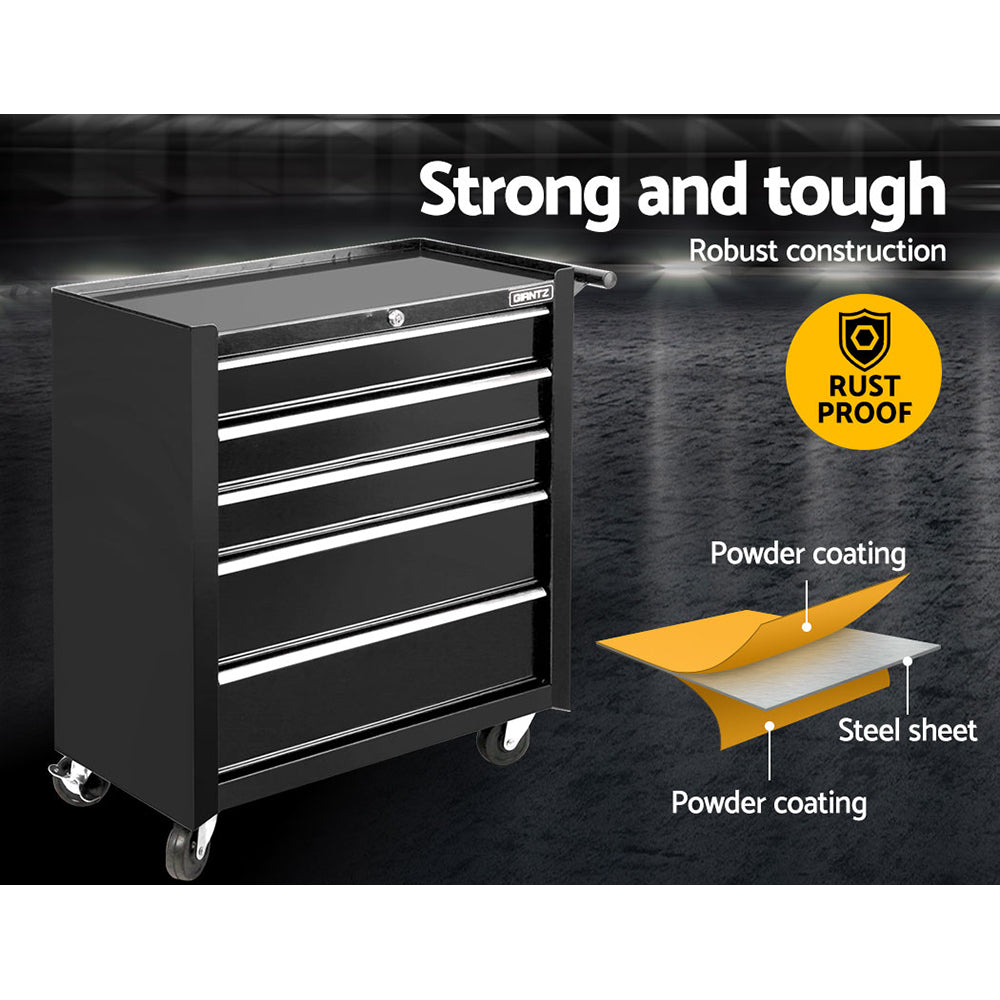 Giantz 5-Drawer Tool Trolley Cabinet Black