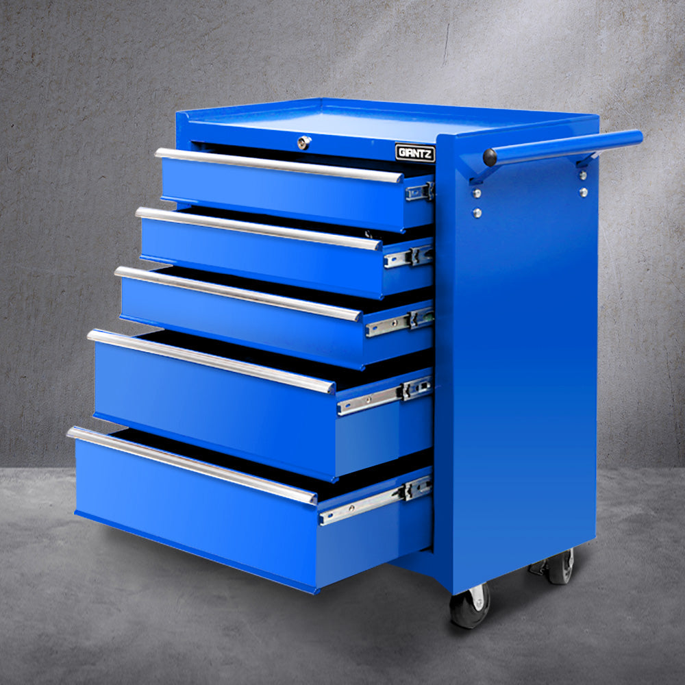 Giantz 5 Drawer Tool Box Trolley Garage Storage Chest Blue