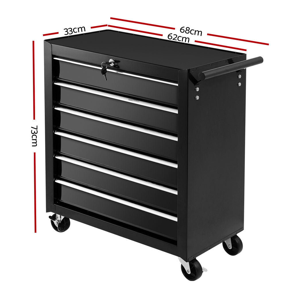 Giantz 6 Drawer Tool Trolley Cabinet Black