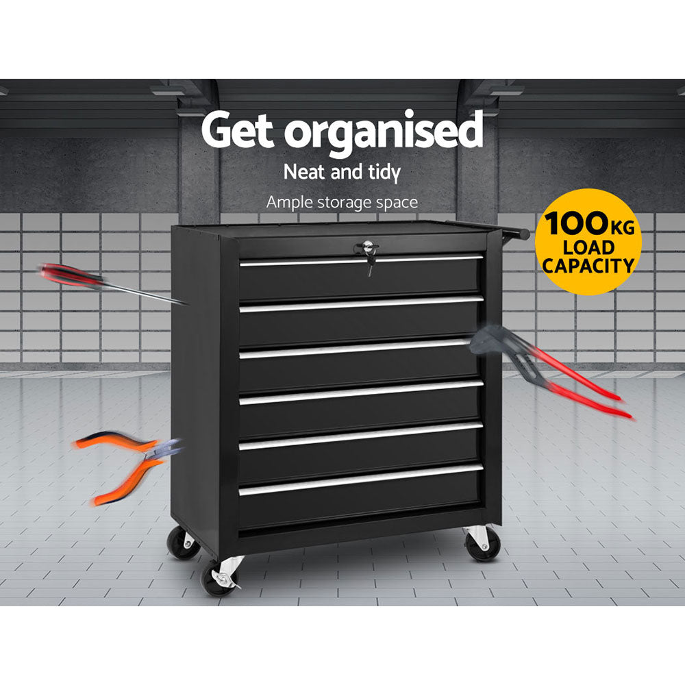 Giantz 6 Drawer Tool Trolley Cabinet Black