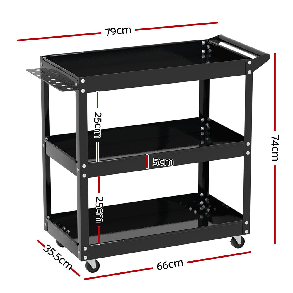 Giantz 3-Tier Tool Cart Trolley Black Workshop Garage Organiser